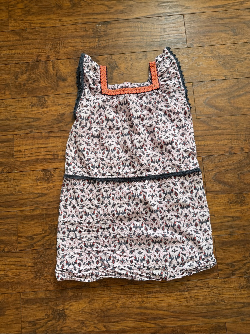 Girls Roller Rabbit Tran Oceana White Floral Sleeveless Dress Coral Trim | 10